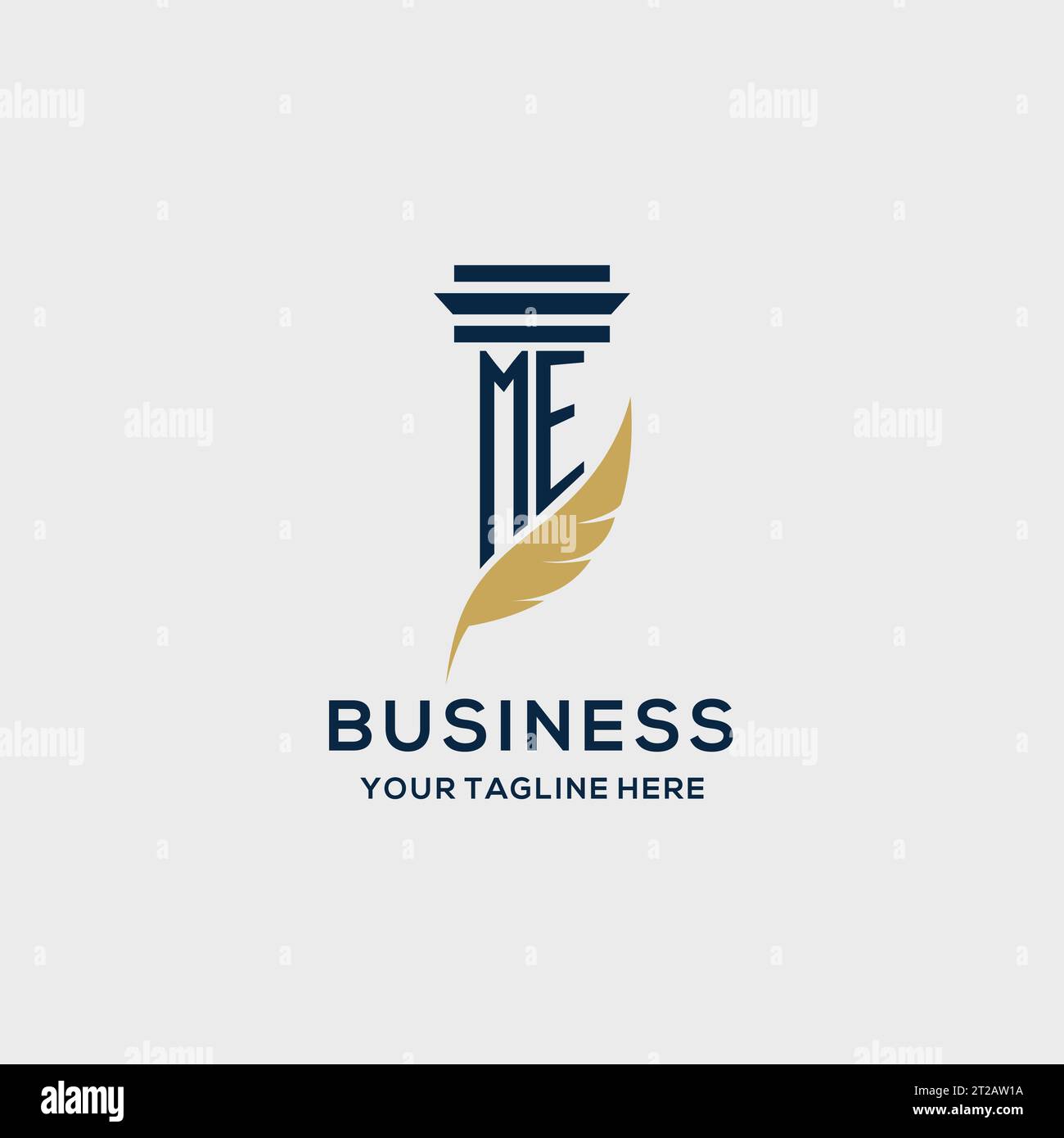 Logo iniziale monogramma ME con design a colonna e piume, ispirazione per logo dello studio legale Illustrazione Vettoriale