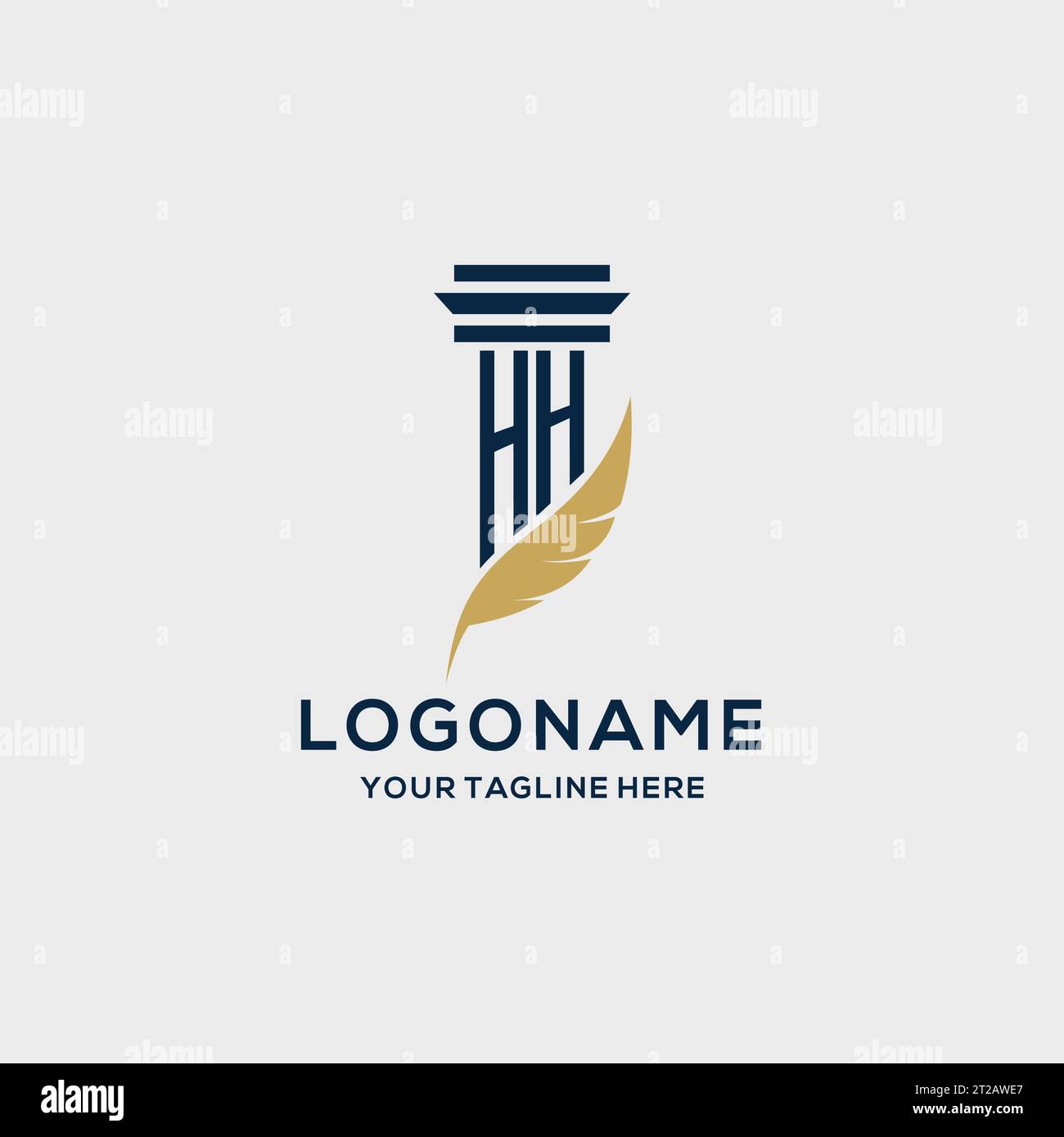 Logo iniziale monogramma HH con design a colonna e piume, ispirazione per logo dello studio legale Illustrazione Vettoriale
