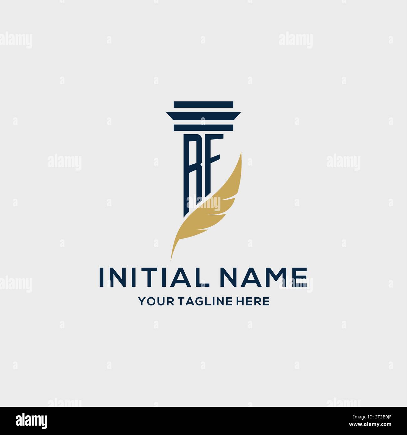Logo iniziale monogramma RF con design a colonna e piume, ispirazione per il logo dello studio legale Illustrazione Vettoriale
