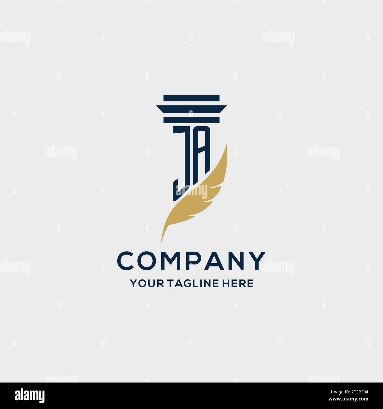 Logo iniziale monogramma JA con design a colonna e piume, ispirazione per logo dello studio legale Illustrazione Vettoriale