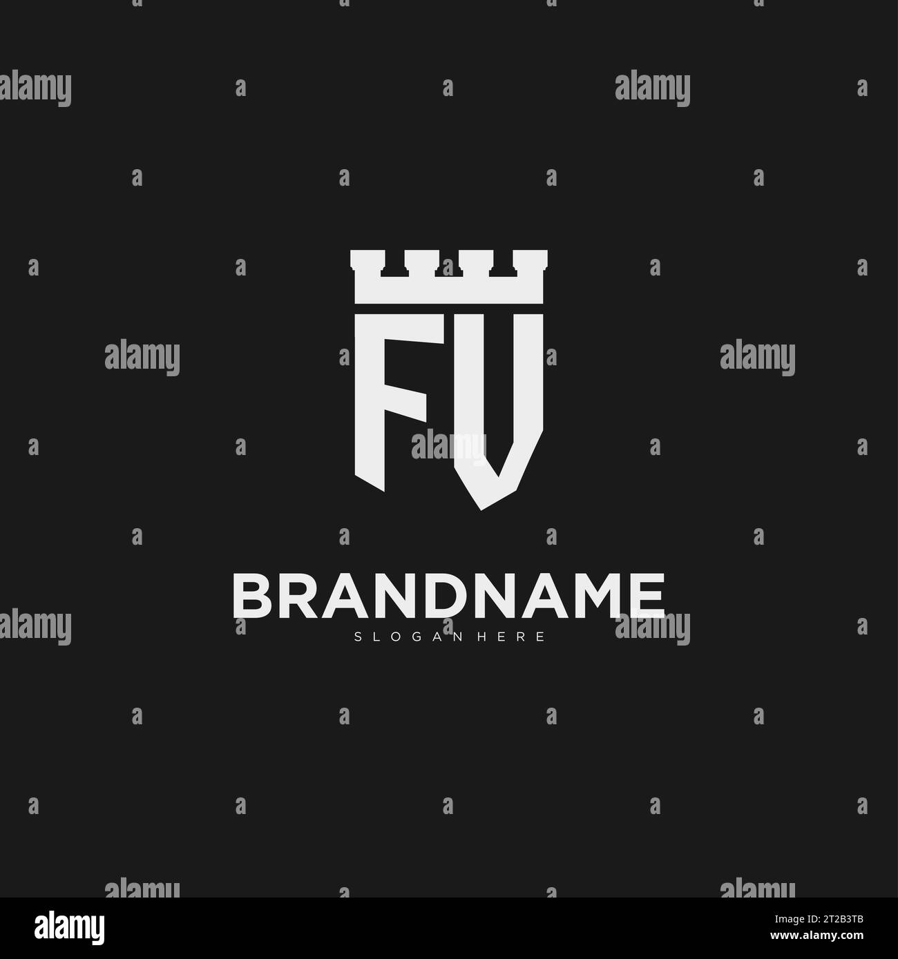 Iniziali monogramma con logo FV con grafica vettoriale per scudo e design fortezza Illustrazione Vettoriale