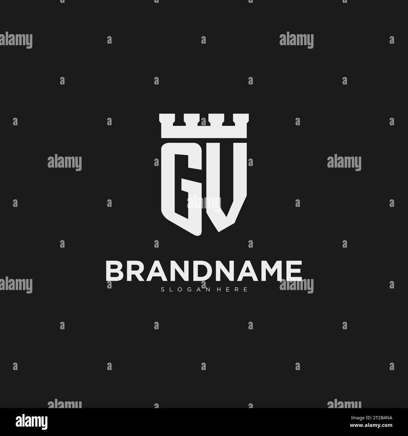 Monogramma con logo GV con scudo e grafica vettoriale per design fortezza Illustrazione Vettoriale