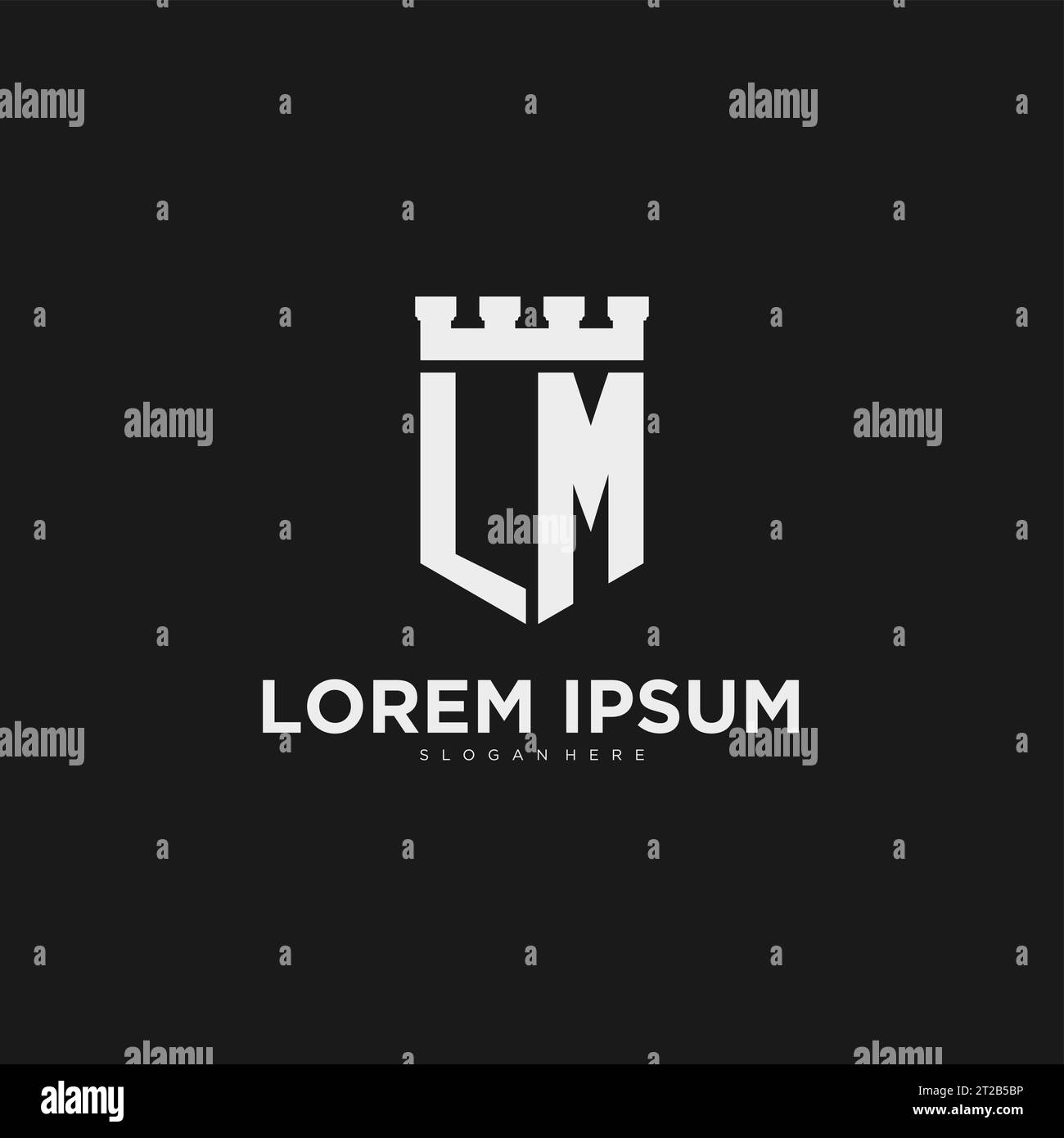 Monogramma con logo LM con grafica vettoriale per scudo e design fortezza Illustrazione Vettoriale