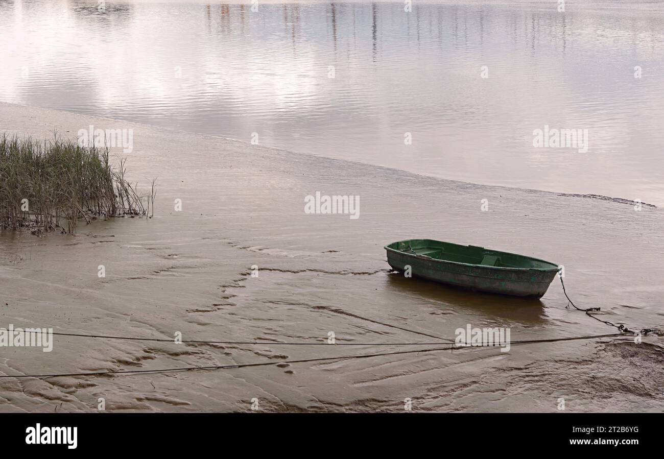 Barca da pesca ormeggiata sulle rive del fiume Barrow a New Ross, Irlanda Foto Stock