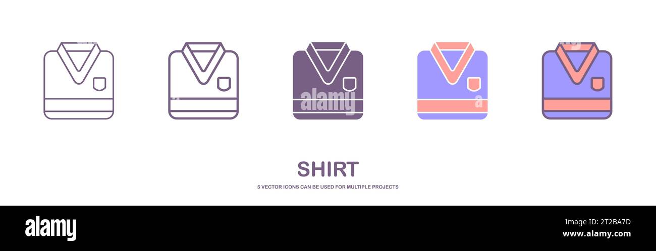 Uniforme piegata o camicia con contorno e icona glifo. set di icone della camicia. illustrazione vettoriale dell'icona dell'usura formale Illustrazione Vettoriale