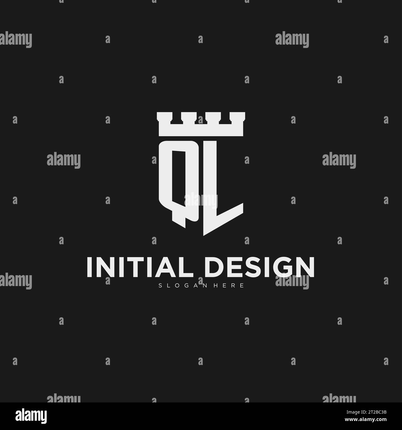 Monogramma con logo QL iniziali con grafica vettoriale per scudo e design fortezza Illustrazione Vettoriale