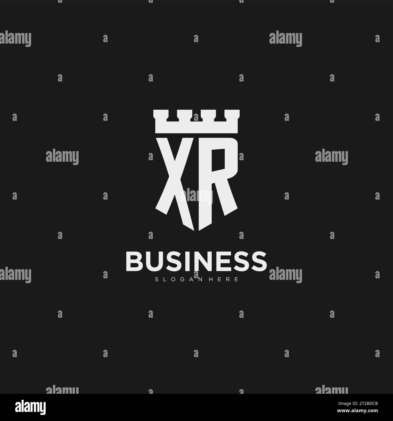 Monogramma con logo XR iniziali con grafica vettoriale per scudo e design fortezza Illustrazione Vettoriale