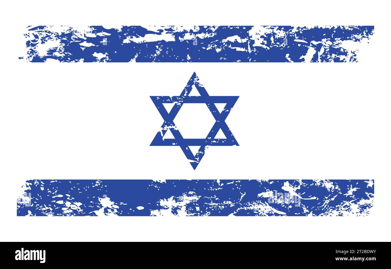 Sfondo bandiera israeliana. Grunge pesante ed effetto graffiato. Concetto patriottico. Illustrazione Vettoriale