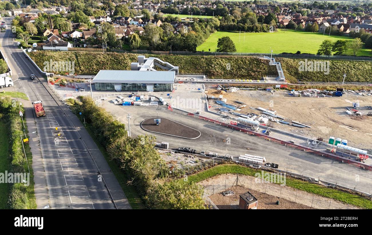 Vista aerea della costruzione della East West Rail Winslow Buckinghamshire Station. Foto Stock