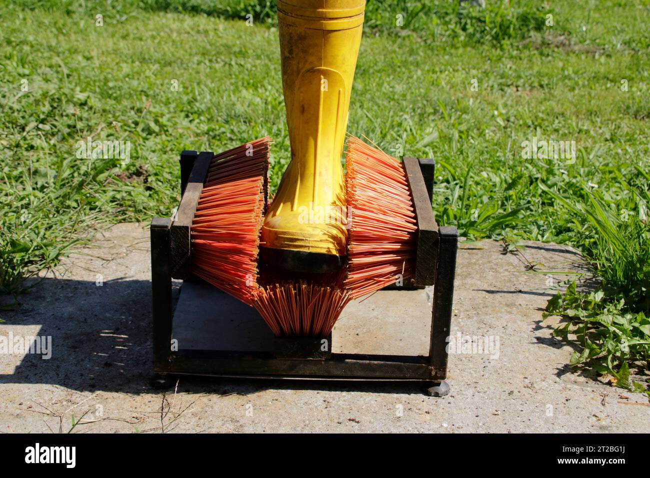 Spazzola per la pulizia dei pattini con un parapolvere nelle spazzole Foto Stock