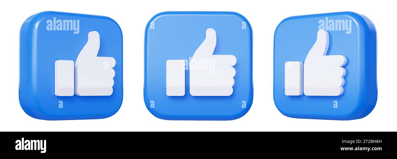 Icona pollice in alto isolata dallo sfondo bianco. Social media icona simile a blu isolata su sfondo vuoto. Rendering 3D. Foto Stock