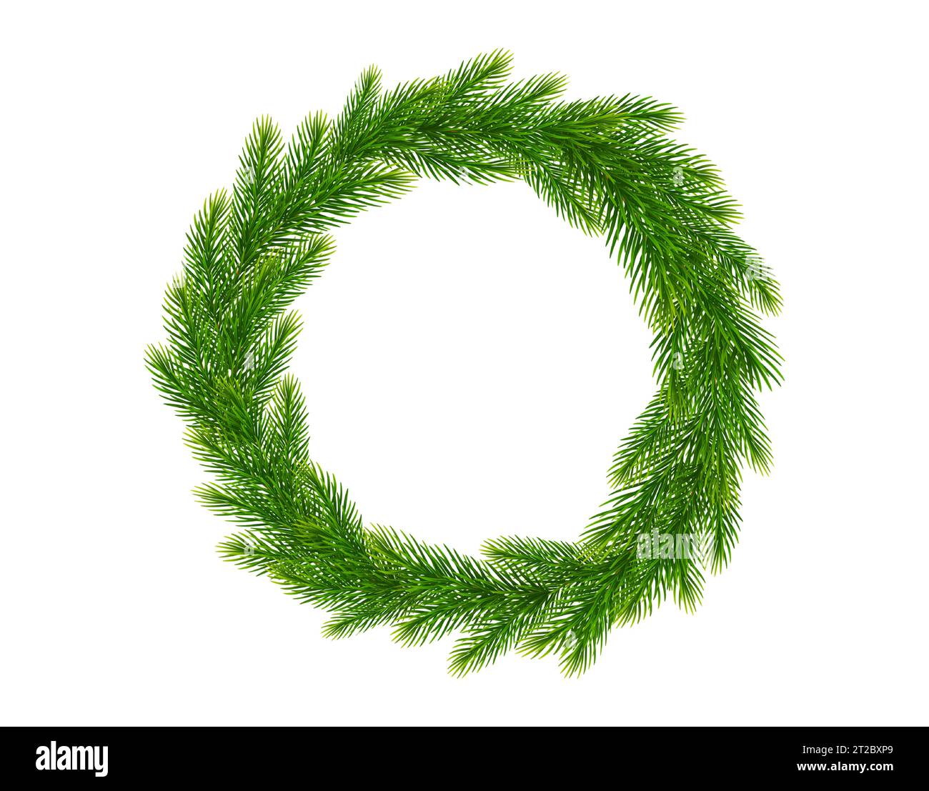 Corona di Natale di rami realistici di abete. Albero di Natale telaio rami per auguri Capodanno e biglietti di Natale, banner, inviti. Vettore Illustrazione Vettoriale