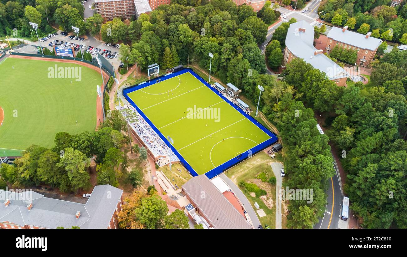 Chapel Hill, North Carolina - 6 ottobre 2023: Karen Shelton Stadium, sede della squadra di hockey dei Tar Heels Field della University of North Carolina. Foto Stock