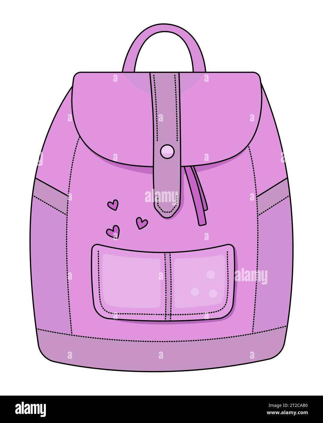 Zaino rosa romantico e femminile con cuori e illustrazione vettoriale a colori Illustrazione Vettoriale