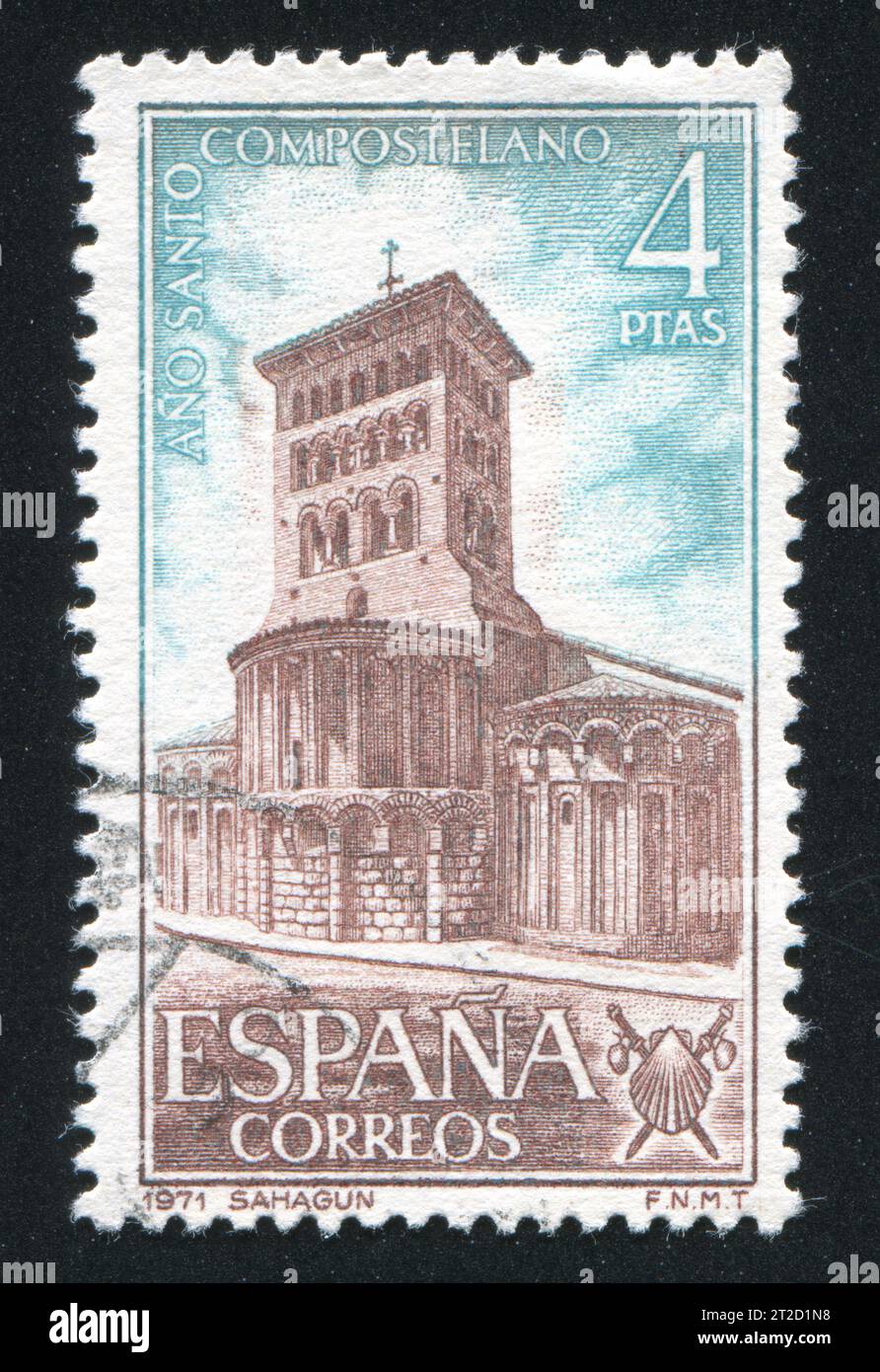 SPAGNA - CIRCA 1971: Timbro stampato dalla Spagna, mostra San Tirso de Sahagun, circa 1971 Foto Stock