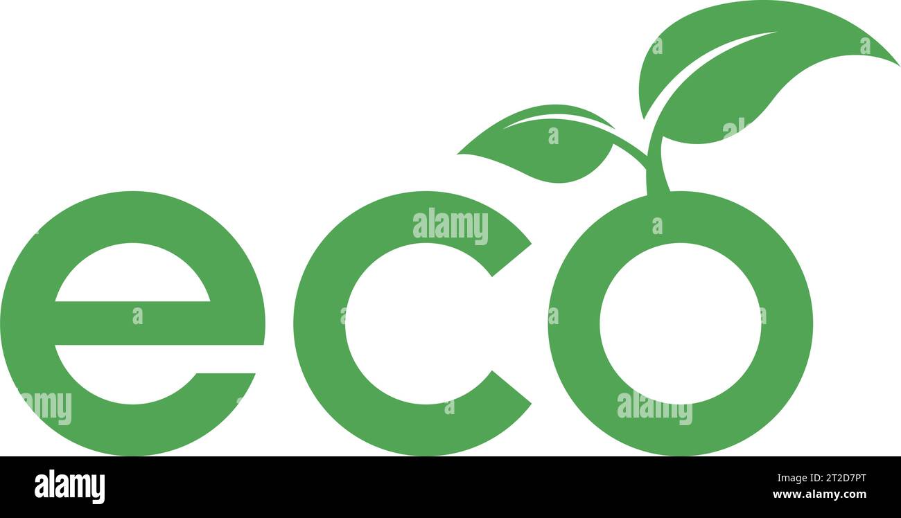 Icona Eco con lettere verdi e 2 lamelle su sfondo bianco Illustrazione Vettoriale