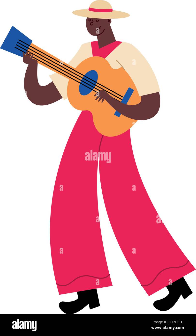 petronio alvarez uomo del festival con chitarra vettoriale isolato Illustrazione Vettoriale