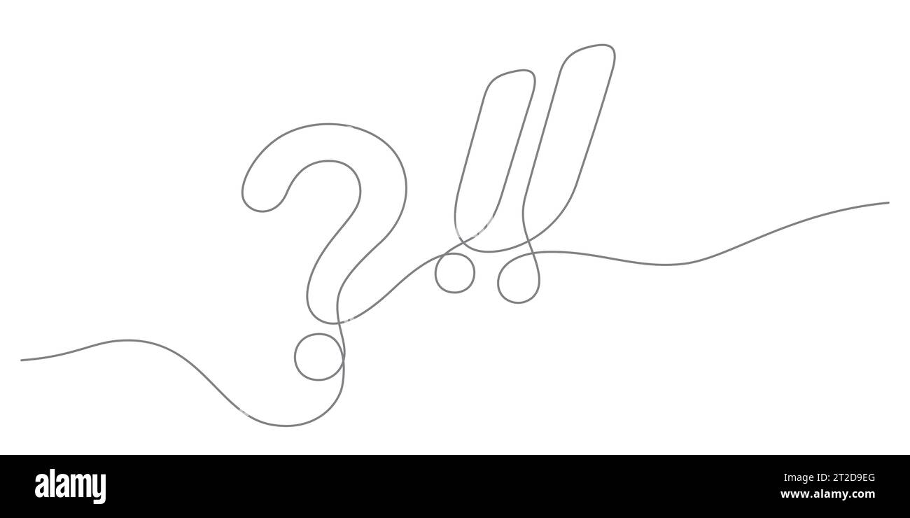 disegno a linee continue del punto interrogativo e del simbolo esclamativo, illustrazione a linee sottili in stile minimalismo Illustrazione Vettoriale