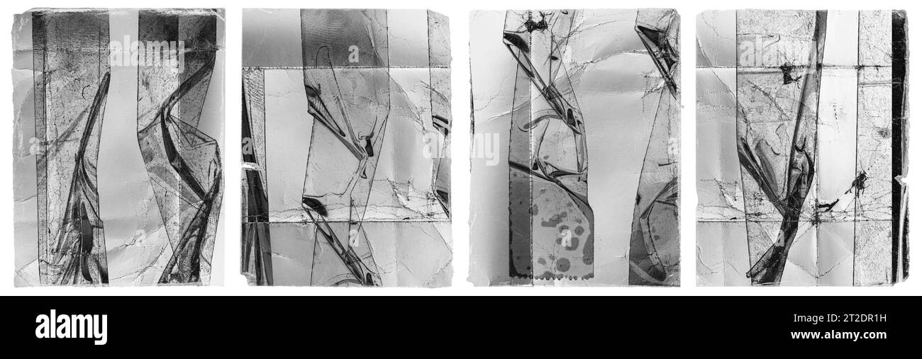 carta piegata grunge sull'effetto di sovrapposizione a parete, texture e texture graffiate adesive, effetto rétro e colorato, carta vintage stropicciata Foto Stock