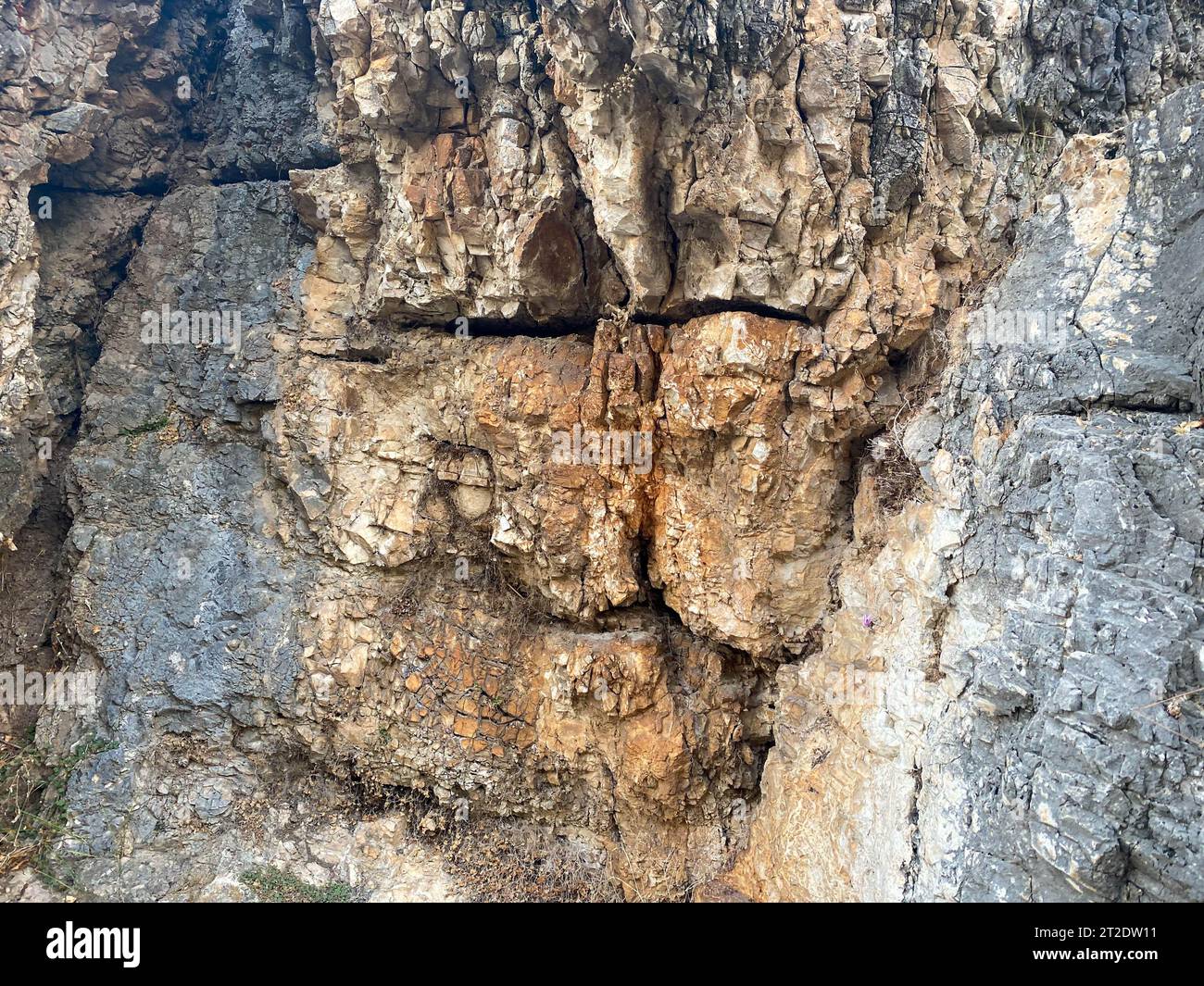 Sfondo, texture, pietra grigio naturale superficie naturale affilato convesso ruvido pietra di ciottoli con crepe. Foto Stock