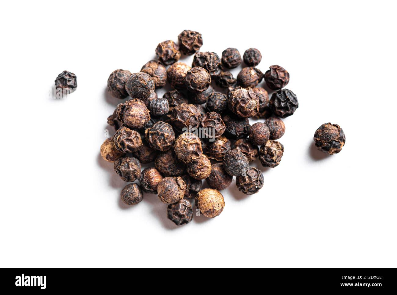 Peperoncino nero isolato su sfondo bianco. Primo piano della spezia di pepe nero. Foto Stock