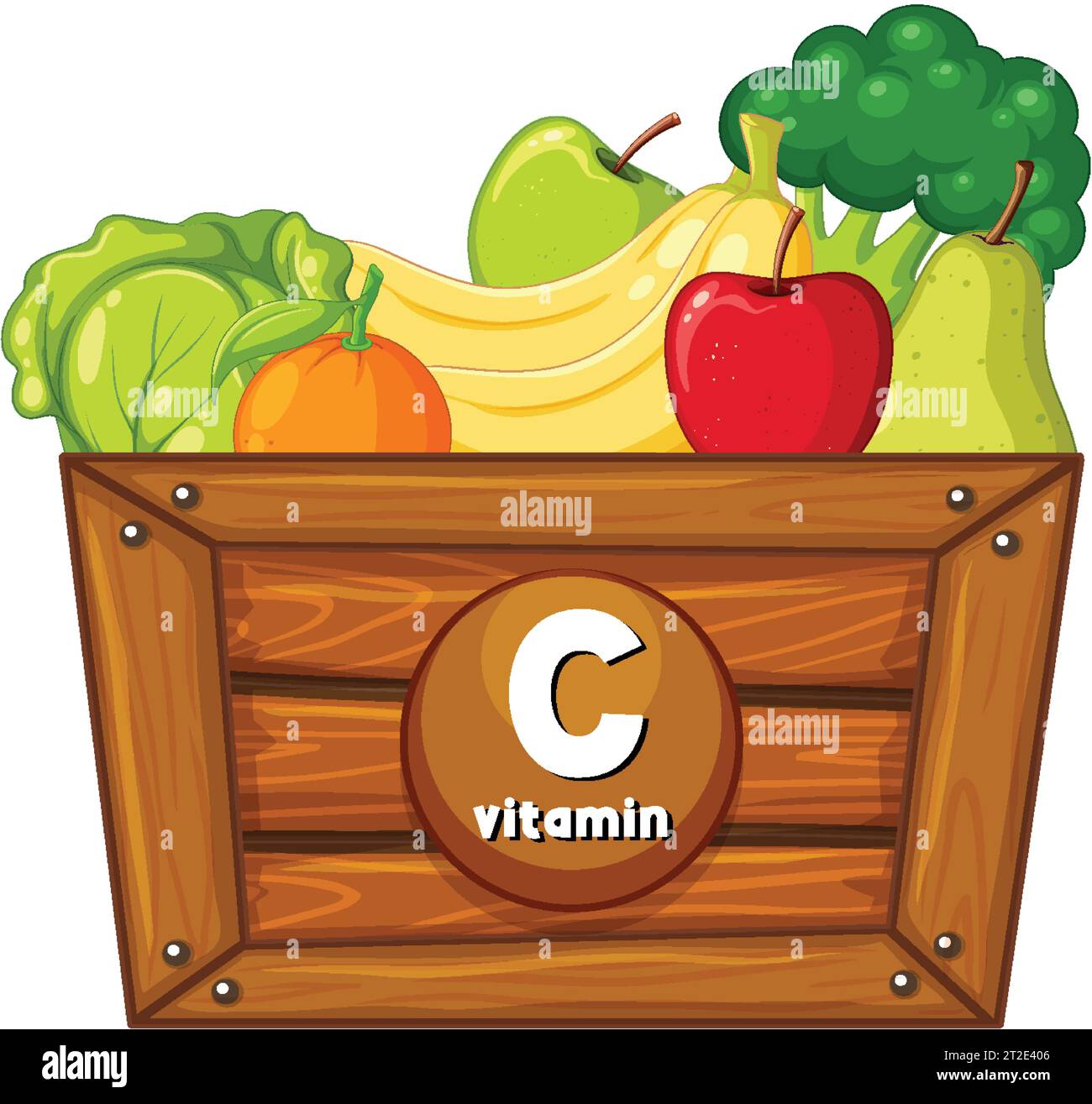 Illustrazione di cartoni animati vettoriali di alimenti contenenti vitamina C. Illustrazione Vettoriale