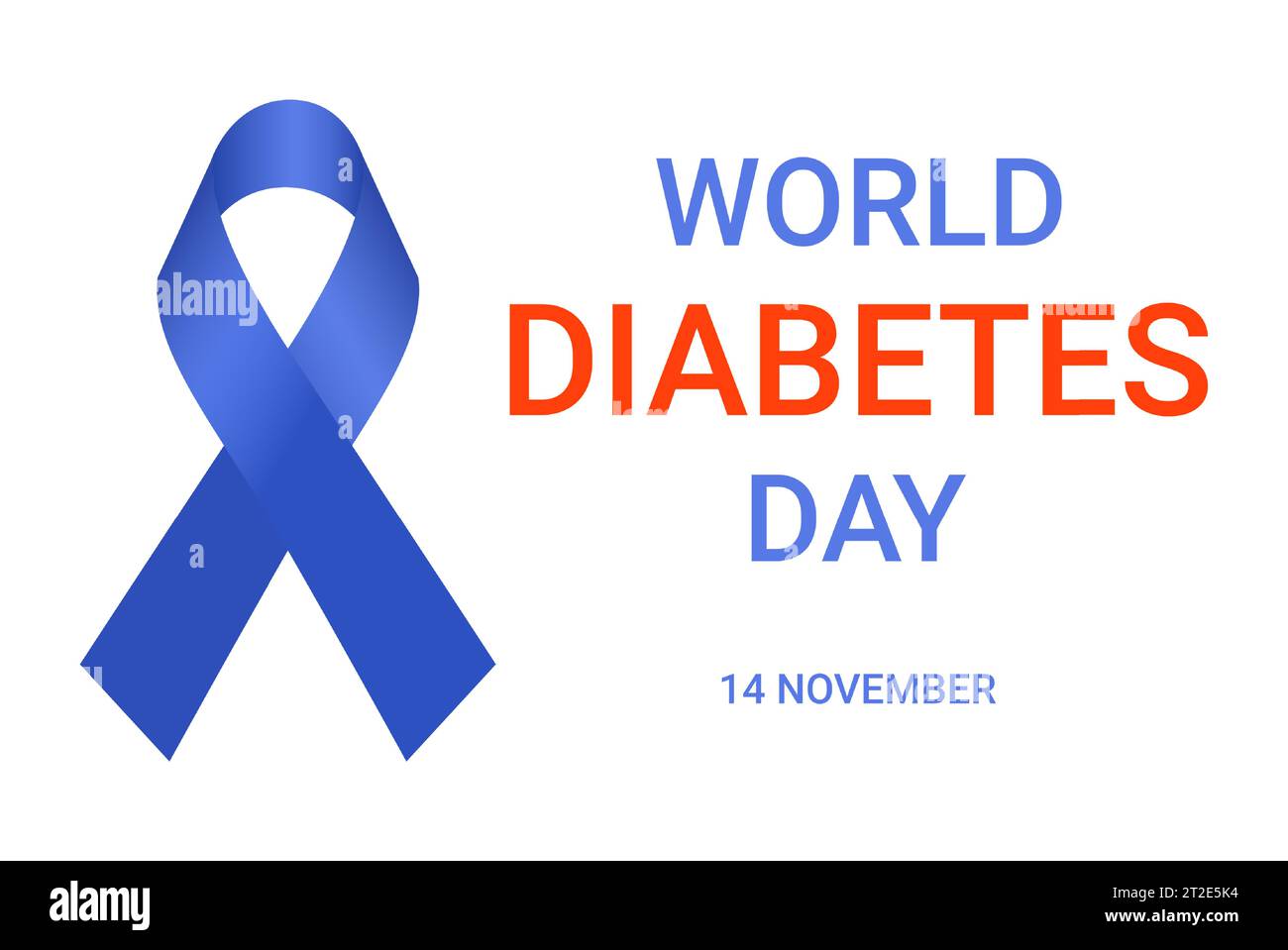 Poster creativo o banner della giornata mondiale del diabete con nastro di consapevolezza. Isolato su sfondo bianco. Giornata mondiale del diabete con nastro di consapevolezza.Vector Illustrazione Vettoriale