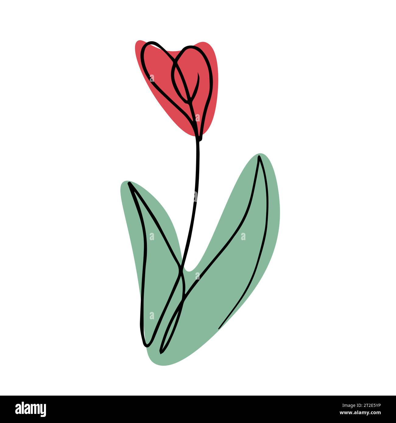 Elegante fiore astratto disegnato da una linea. Tulip. Disegno a linee continuo, arte minima. Schizzo floreale. Per stampa, poster, banner, logo, tatuaggio, emblema. Illustrazione Vettoriale