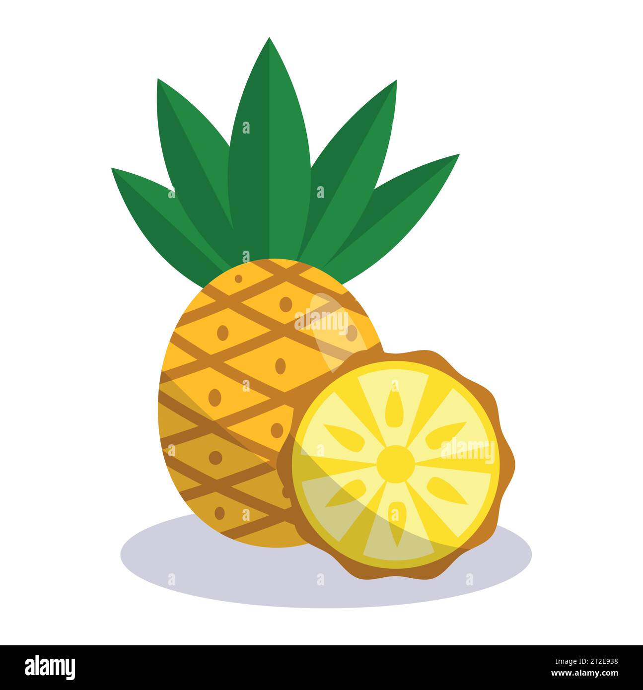 Icona ananas in stile piatto isolata su sfondo bianco. Ananas con fette su sfondo bianco Illustrazione Vettoriale
