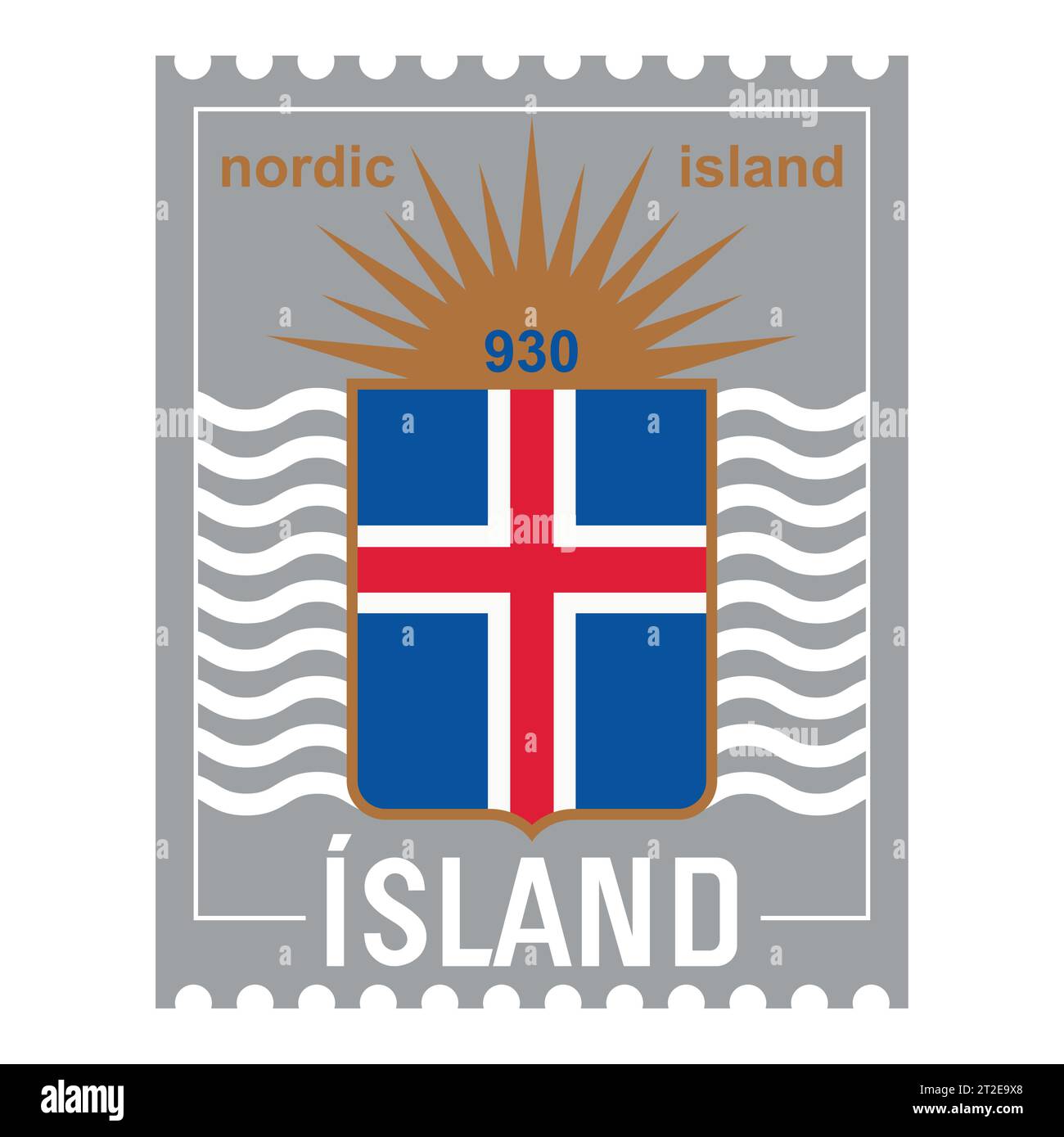 Design in stile vichingo. Bandiera islandese d'epoca e l'iscrizione Islanda Illustrazione Vettoriale