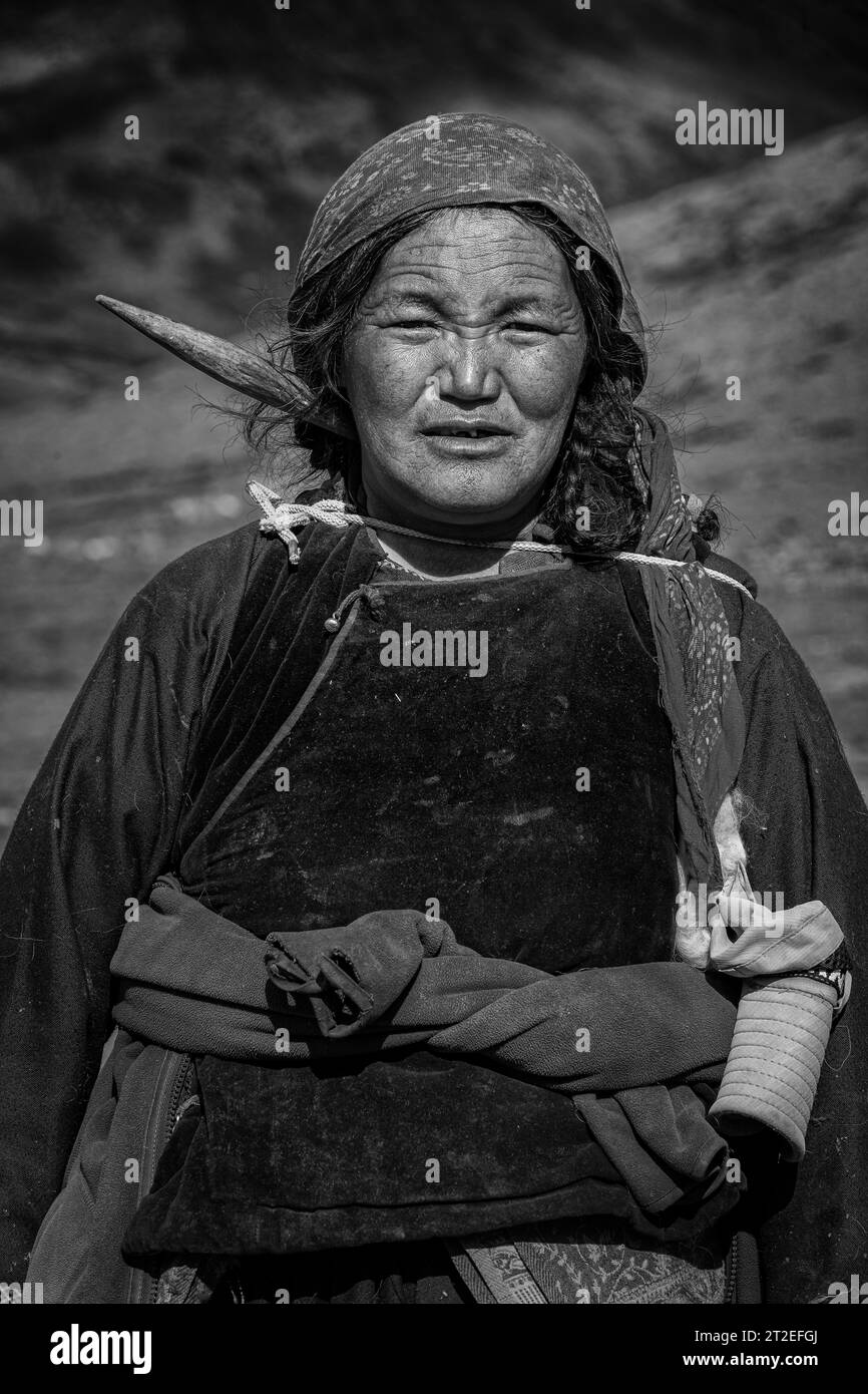 Ritratto di un pastore nomade Changpa, Ladakh, India Foto Stock