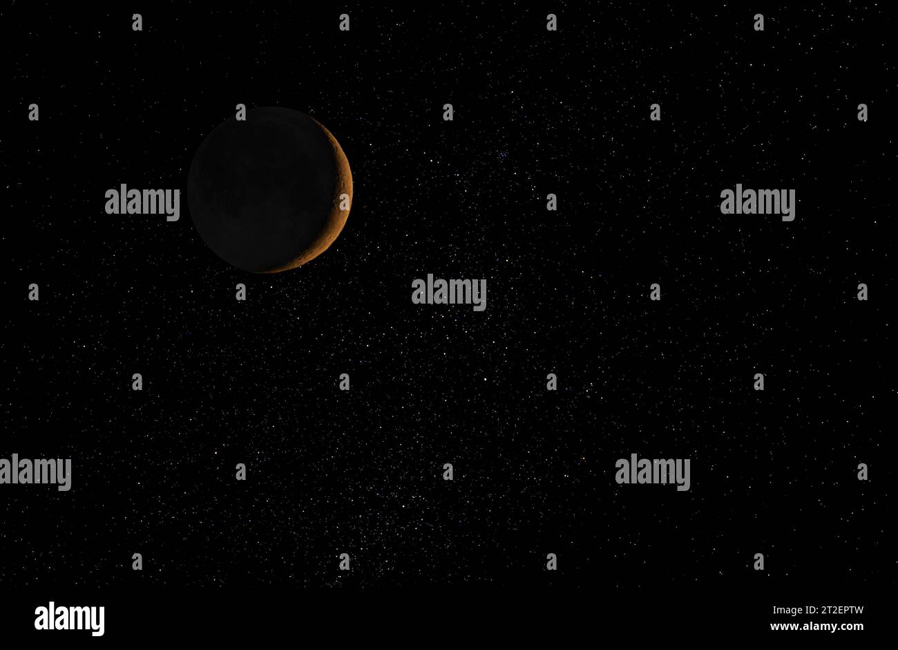 Waxing Crescent Moon scattata il 17 ottobre 2023 sopra Ottawa, Canada, su uno sfondo nero stellato. Foto Stock