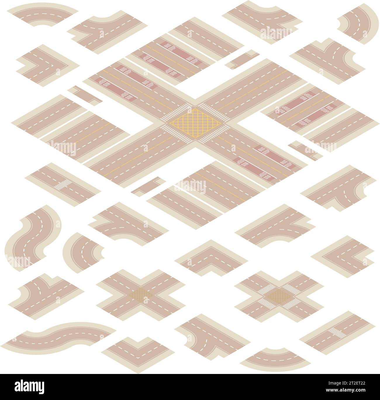 Kit Isometrico marrone chiaro per l'edilizia principale e stradale isolato su sfondo bianco Illustrazione Vettoriale