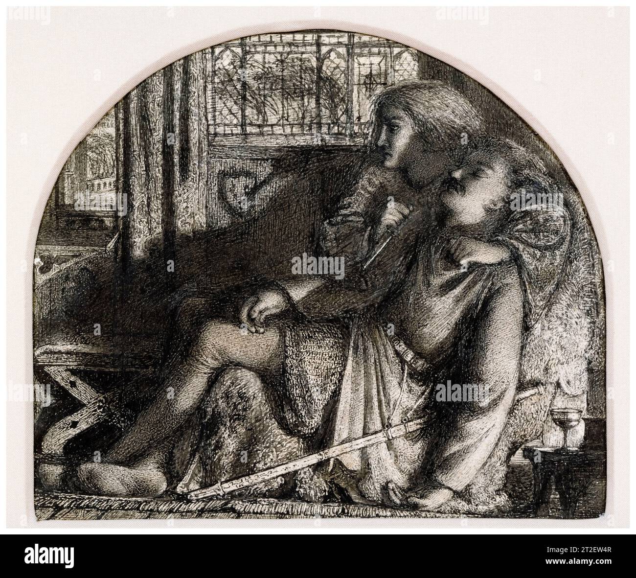 Sir Edward Coley Burne-Jones, "mi sono alzato nella notte silenziosa, ho reso il mio pugnale nitido e luminoso", disegnando con penna e inchiostro su matita, 1859-1860 Foto Stock