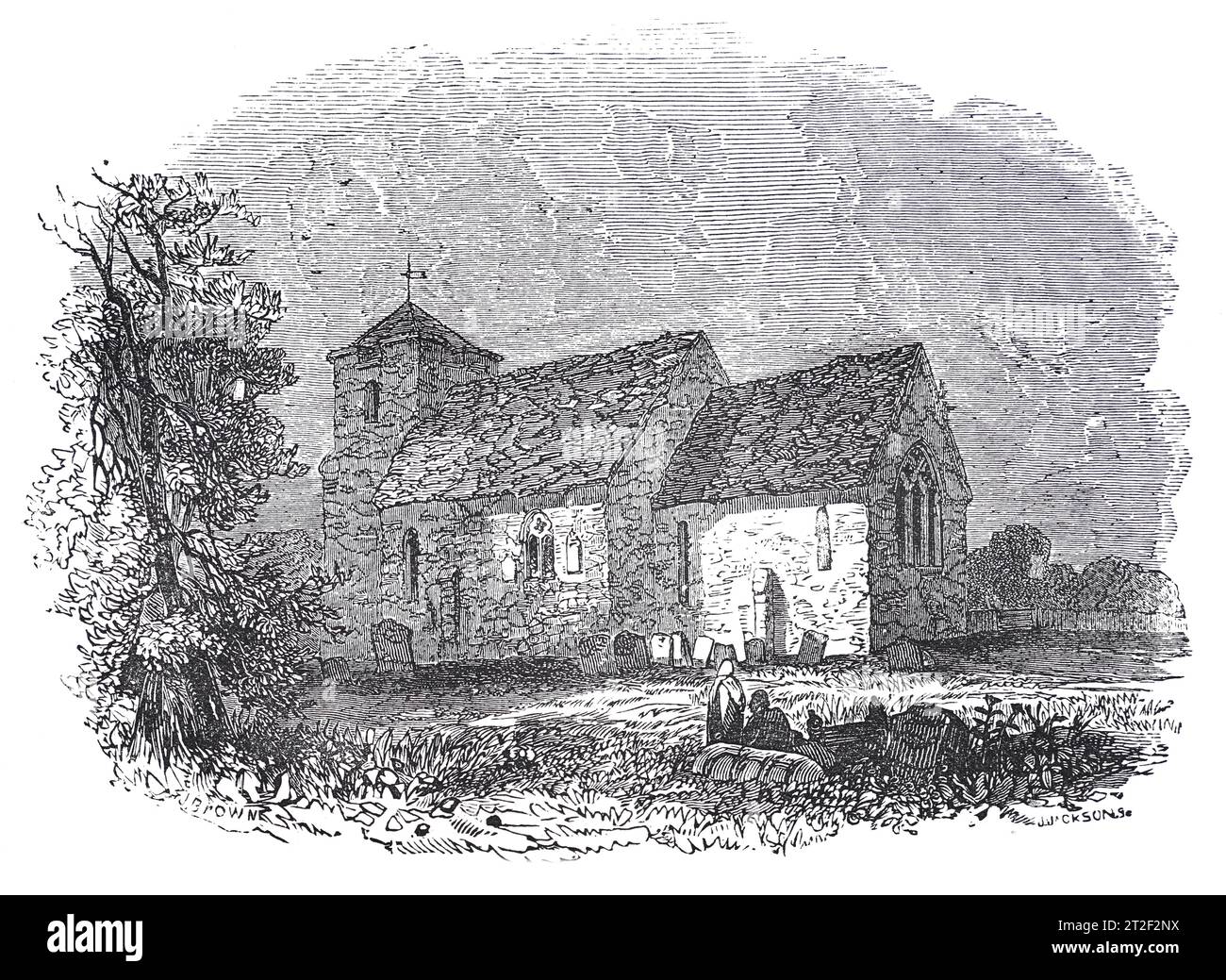 St Martin's Church, Canterbury, Kent, nel XIX secolo. Black and White Illustration from the 'Old England' pubblicato da James Sangster nel 1860. Foto Stock