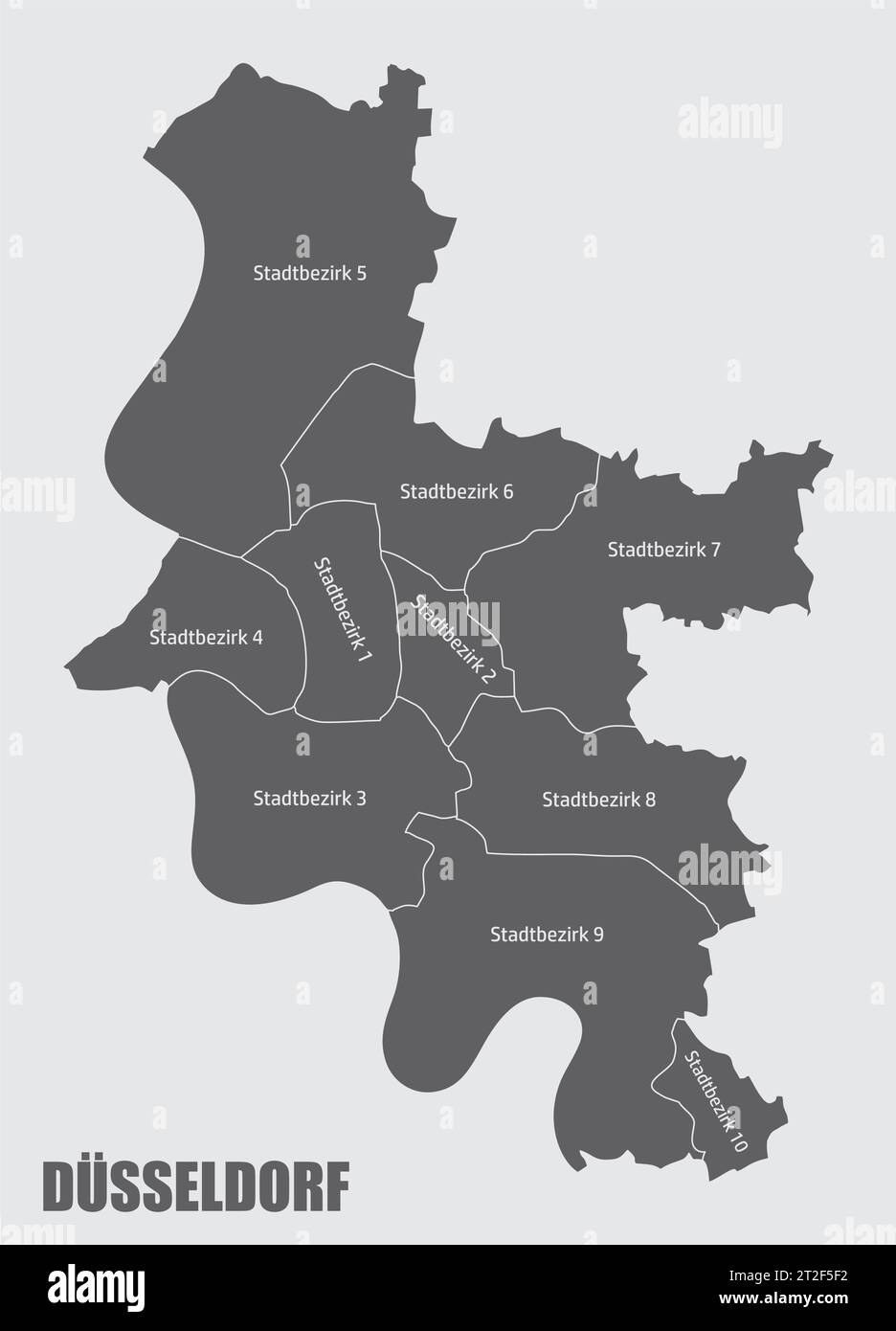 Mappa amministrativa della città di Dusseldorf isolata su sfondo grigio, Germania Illustrazione Vettoriale