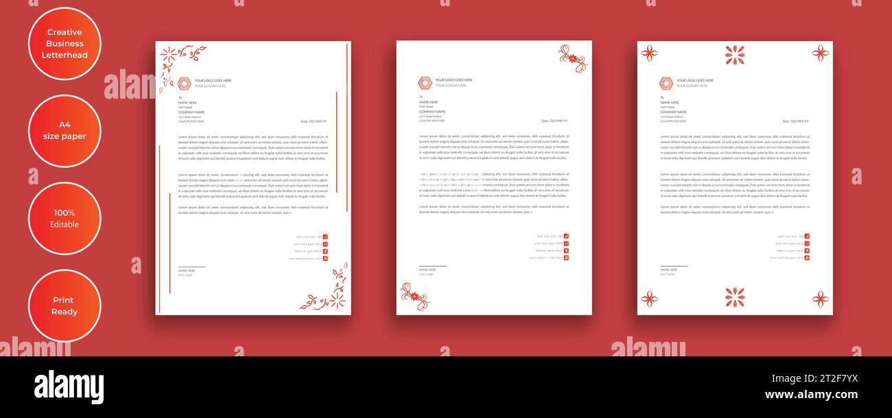 Carta intestata aziendale dal design semplice. Carta intestata creativa e moderna con modello vettoriale pronto per la stampa.carta intestata aziendale dal design moderno. Illustrazione Vettoriale