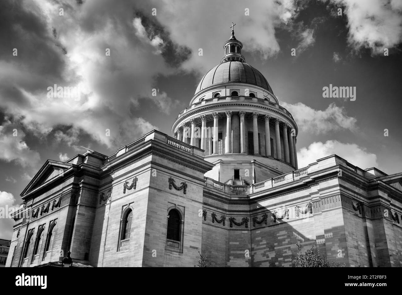 National Hall of Fame Pantheon, Montagne Sainte-Genevieve o Hill of Saint Genoveva, bianco e nero, Parigi, Francia Foto Stock