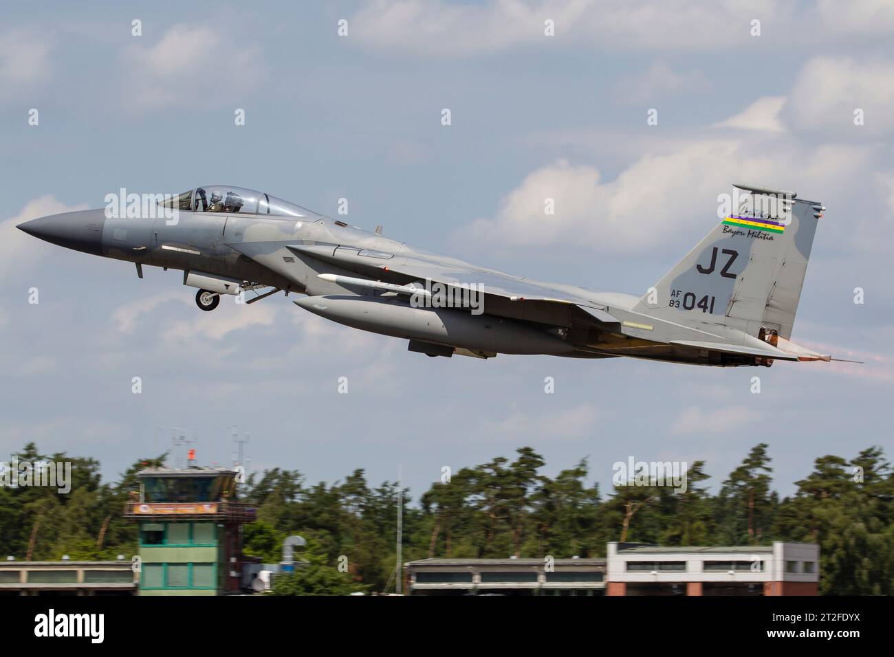 F-15C della Louisiana Air National Guard in partenza da Hohn Air base, Germania. Foto Stock