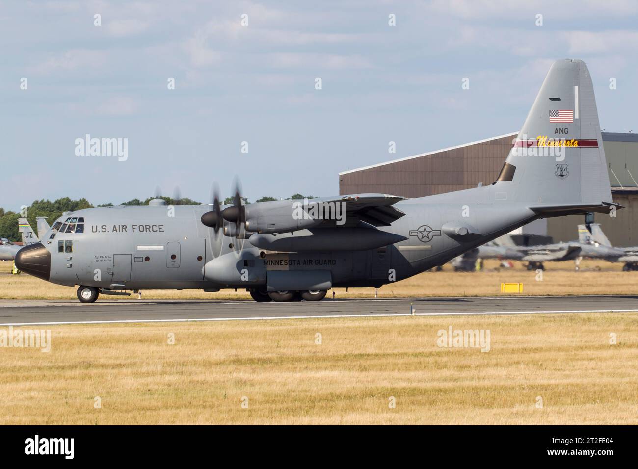 Minnesota Air National Guard C-130H in arrivo alla base aerea di Hohn, Germania. Foto Stock
