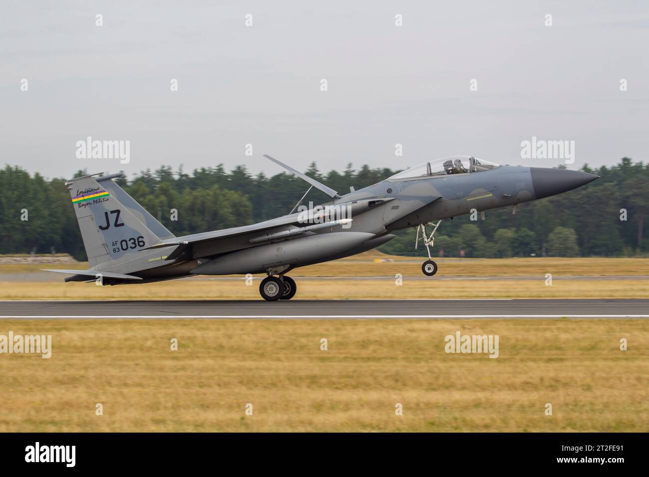 F-15C della Louisiana Air National Guard che atterra alla Hohn Air base, Germania. Foto Stock