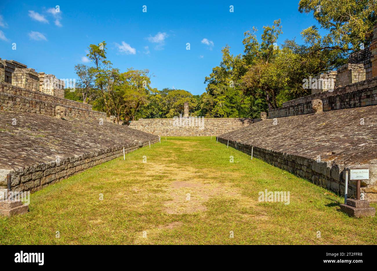 Nel campo della partita di pallone nei templi del Copan Ruinas. Honduras Foto Stock