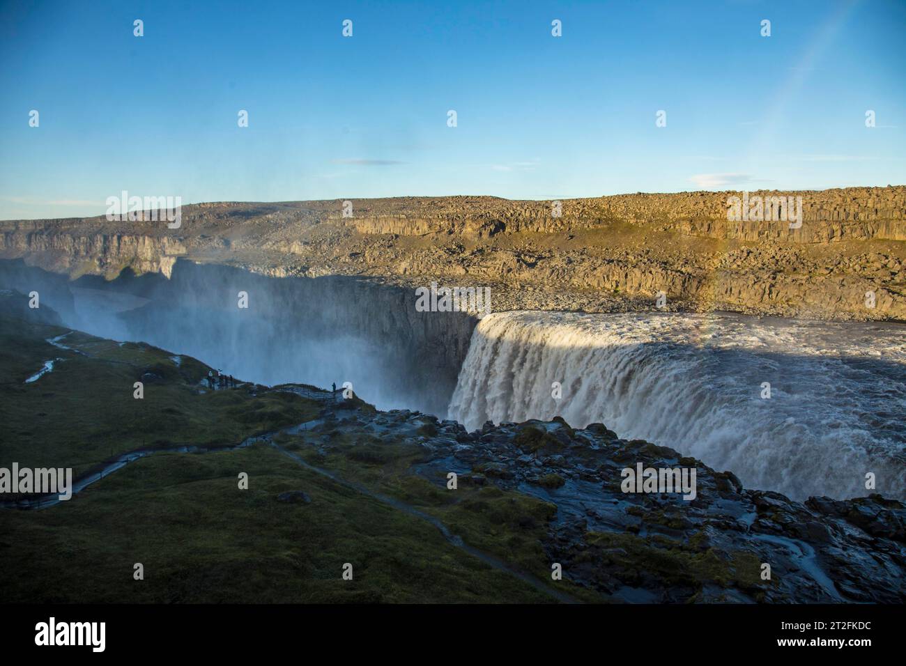 Cima della cascata Dettifoss, Islanda. La più grande cascata della comunità europea Foto Stock