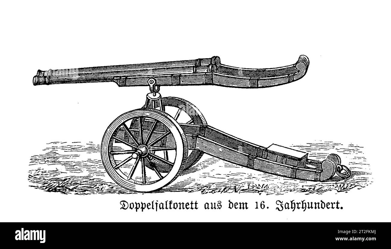 Falconetto Doublebarrel del XVI secolo, moschetto sovradimensionato su ruote per la mobilità, utilizzato anche su piccole imbarcazioni. Foto Stock