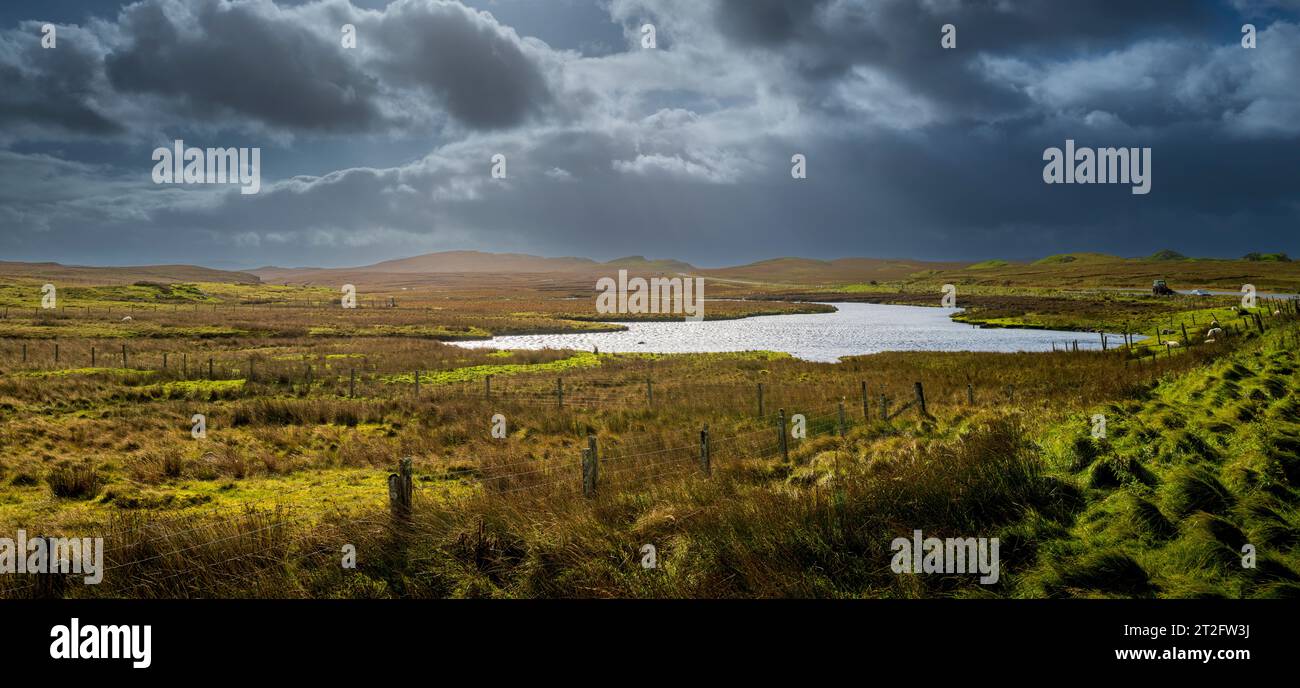 Paesaggio sull'isola di Lewis, Ebridi esterne, Scozia che guarda verso Loch Ranali Foto Stock
