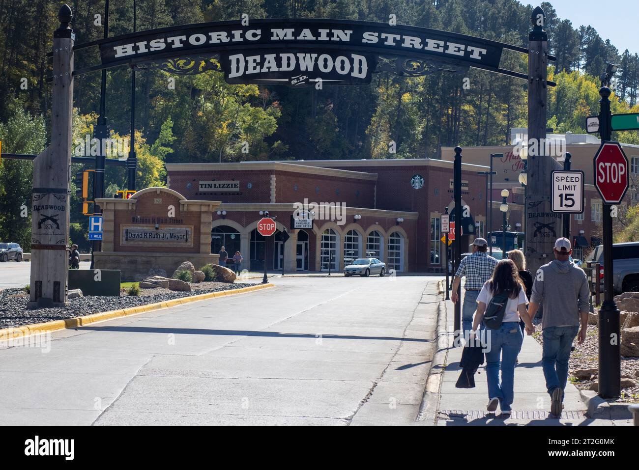 Deadwood, South Dakota, è un'antica città mineraria situata sulle colline. Black Hills Gold Rush Foto Stock
