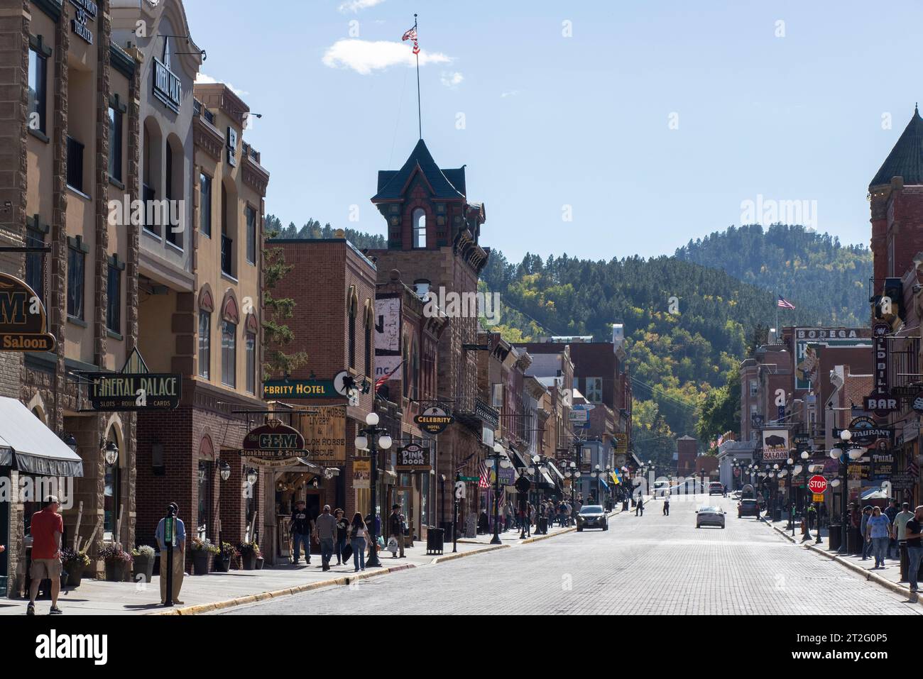 Deadwood, South Dakota, è un'antica città mineraria situata sulle colline. Black Hills Gold Rush Foto Stock