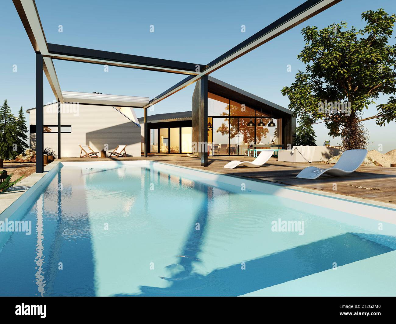 Moderna pergola in alluminio, rendering 3d. Foto Stock