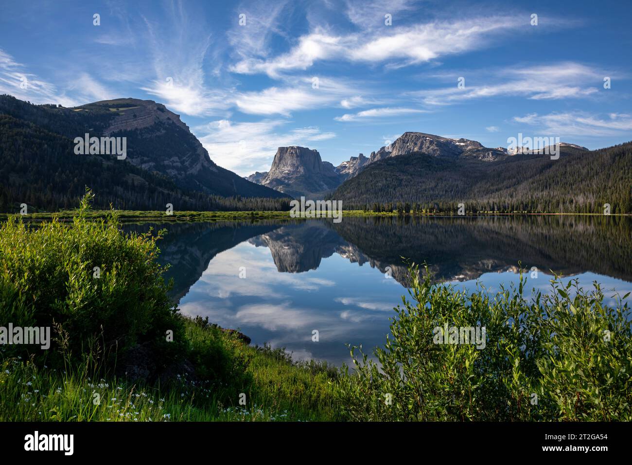 WY05302-00...WYOMING - Squaretop Mountain che si riflette nel lago Green River nella Bridger Wilderness area. Foto Stock