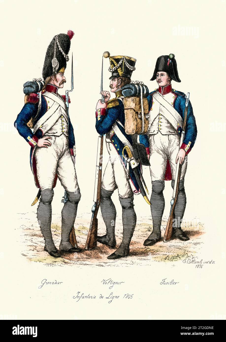 Uniformi militari francesi, guerre napoleoniche, storia, solidi di fanteria, fanteria di linea, Grenadier, Voltigeur, Fusilier, 1805 Foto Stock